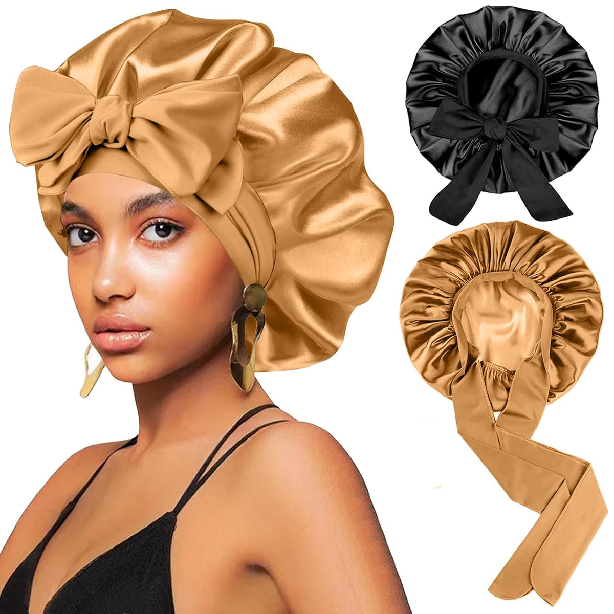 2 piezas de gorro de seda satinada para dormir para mujeres, gorro...