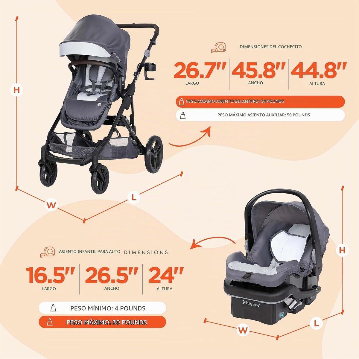 Baby Trend Morph Sistema de Viaje de Cochecito Modular Individual a...