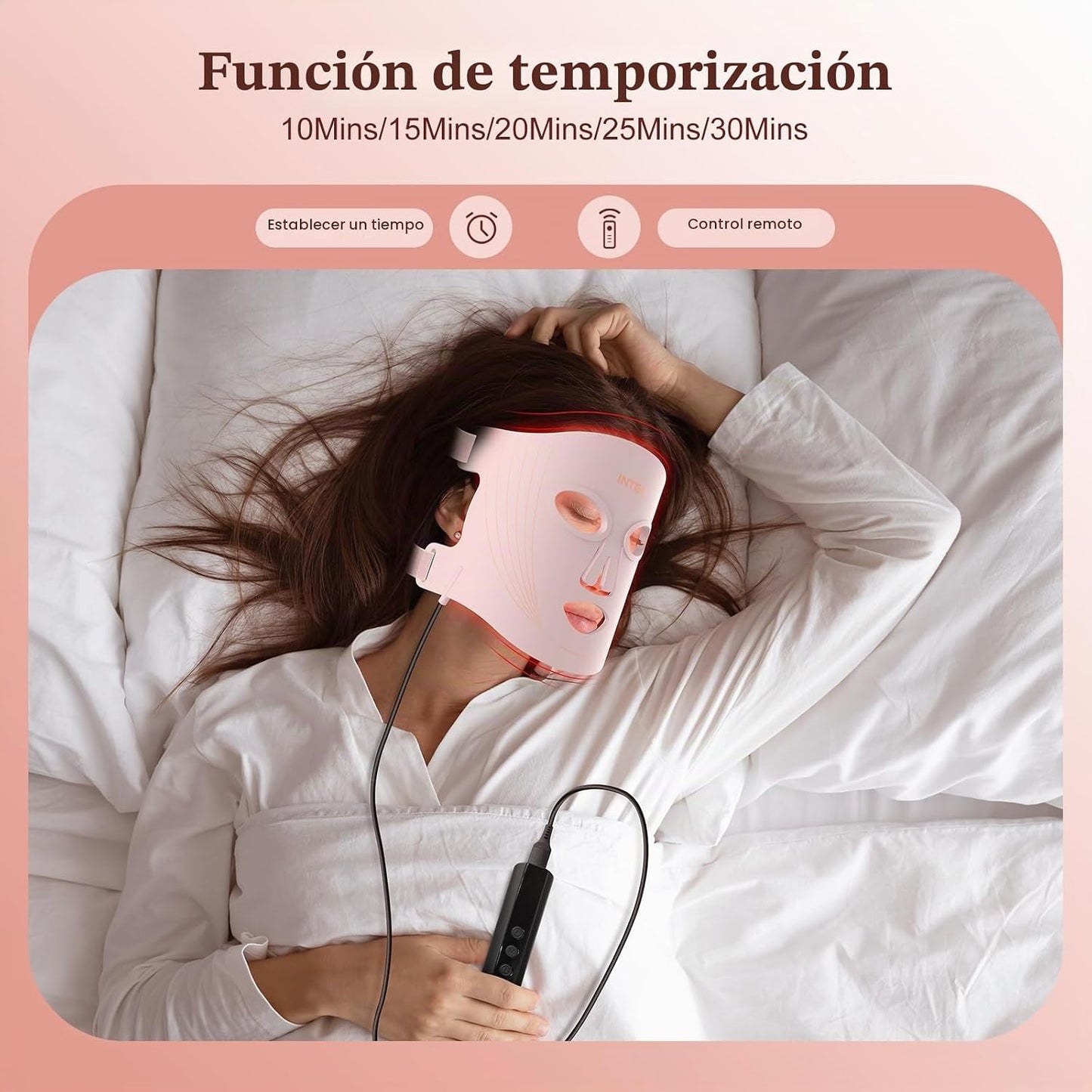 INTEO Terapia de luz roja para cara, mascarilla LED portátil de ter...