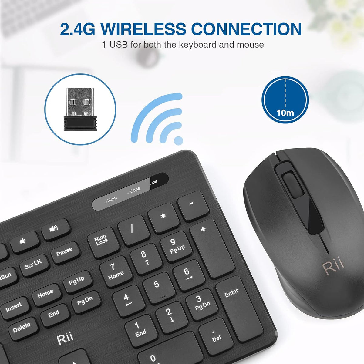 Combo de teclado y mouse inalámbricos: teclado estándar Rii para PC...
