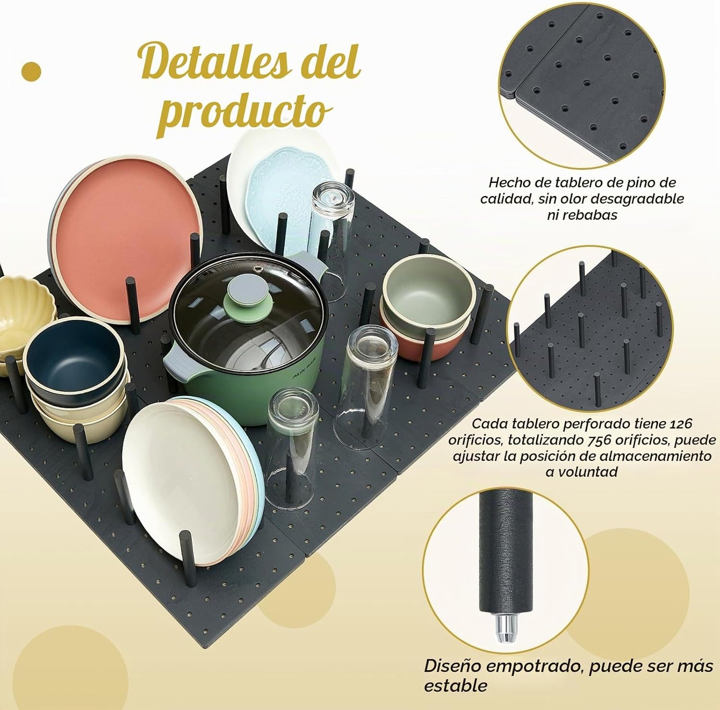 Kigley 6 organizadores de cajones de madera con tablero de clavijas...