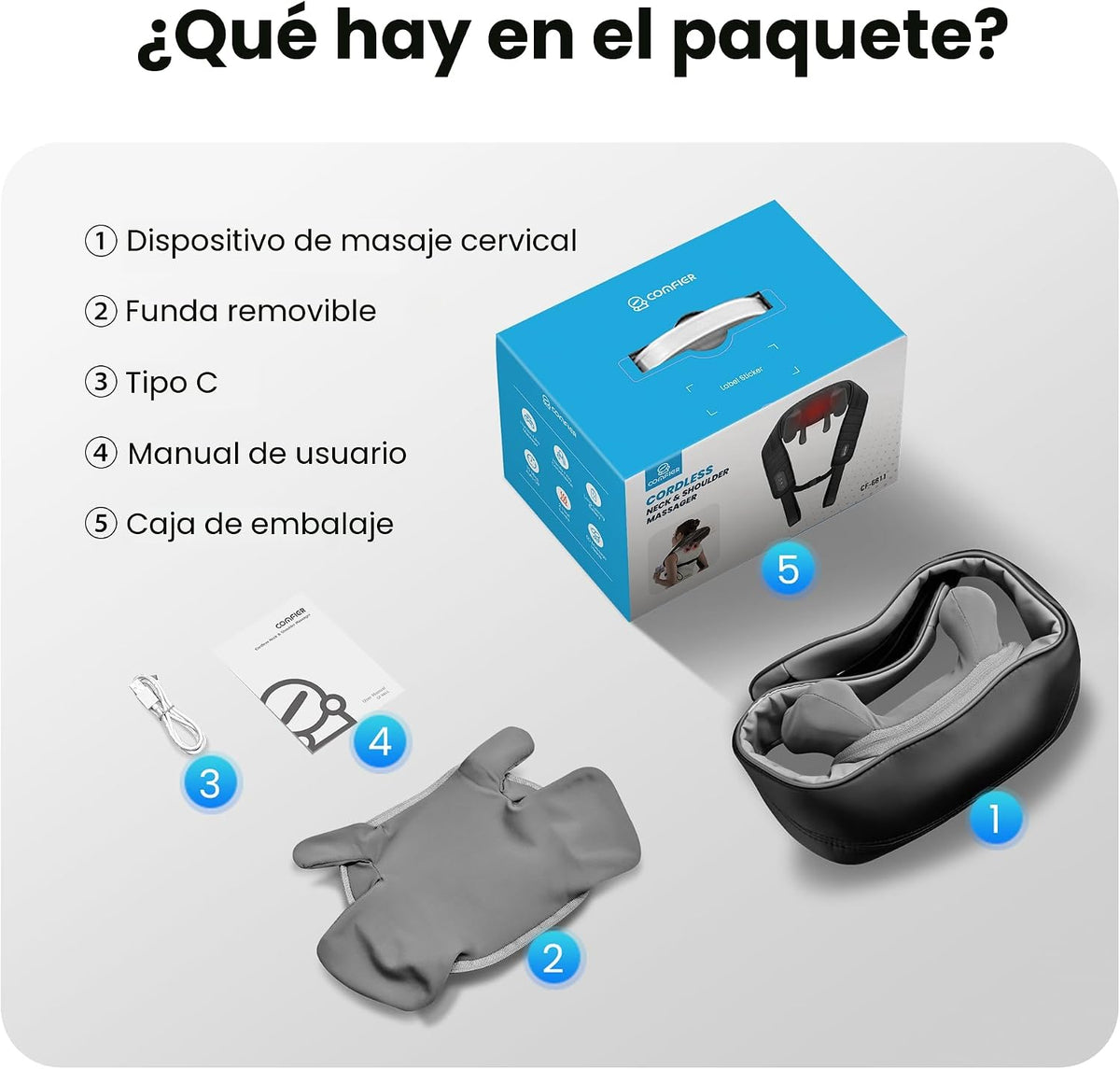 COMFIER Masajeador inalámbrico de cuello y hombros con calor, amasa...