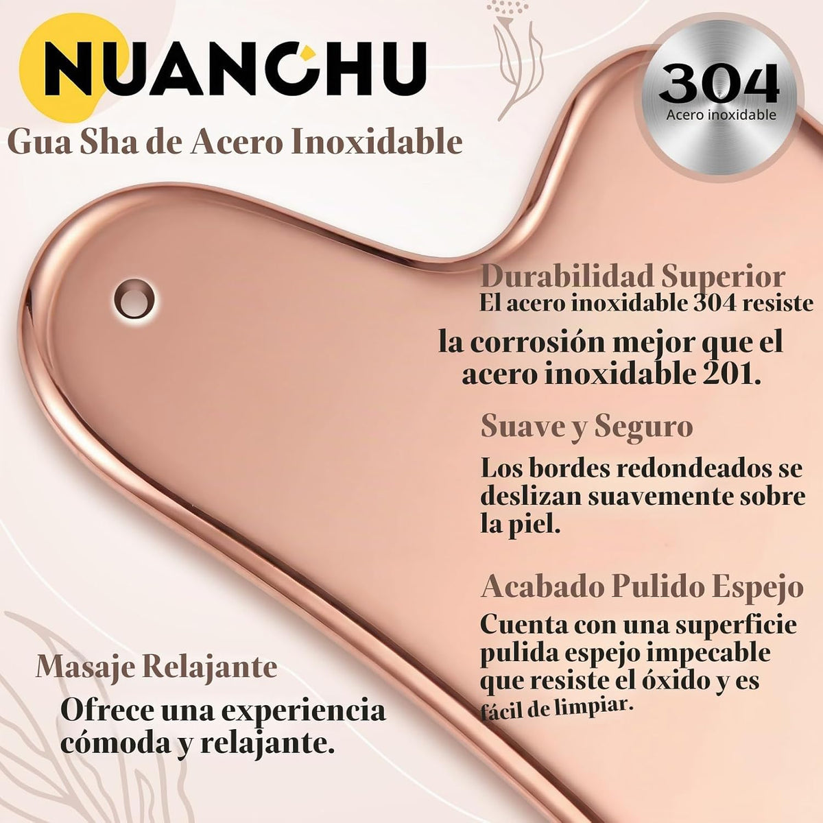 Nuanchu Herramienta facial Gua Sha de Acero Inoxidable 304 Rosa | G...