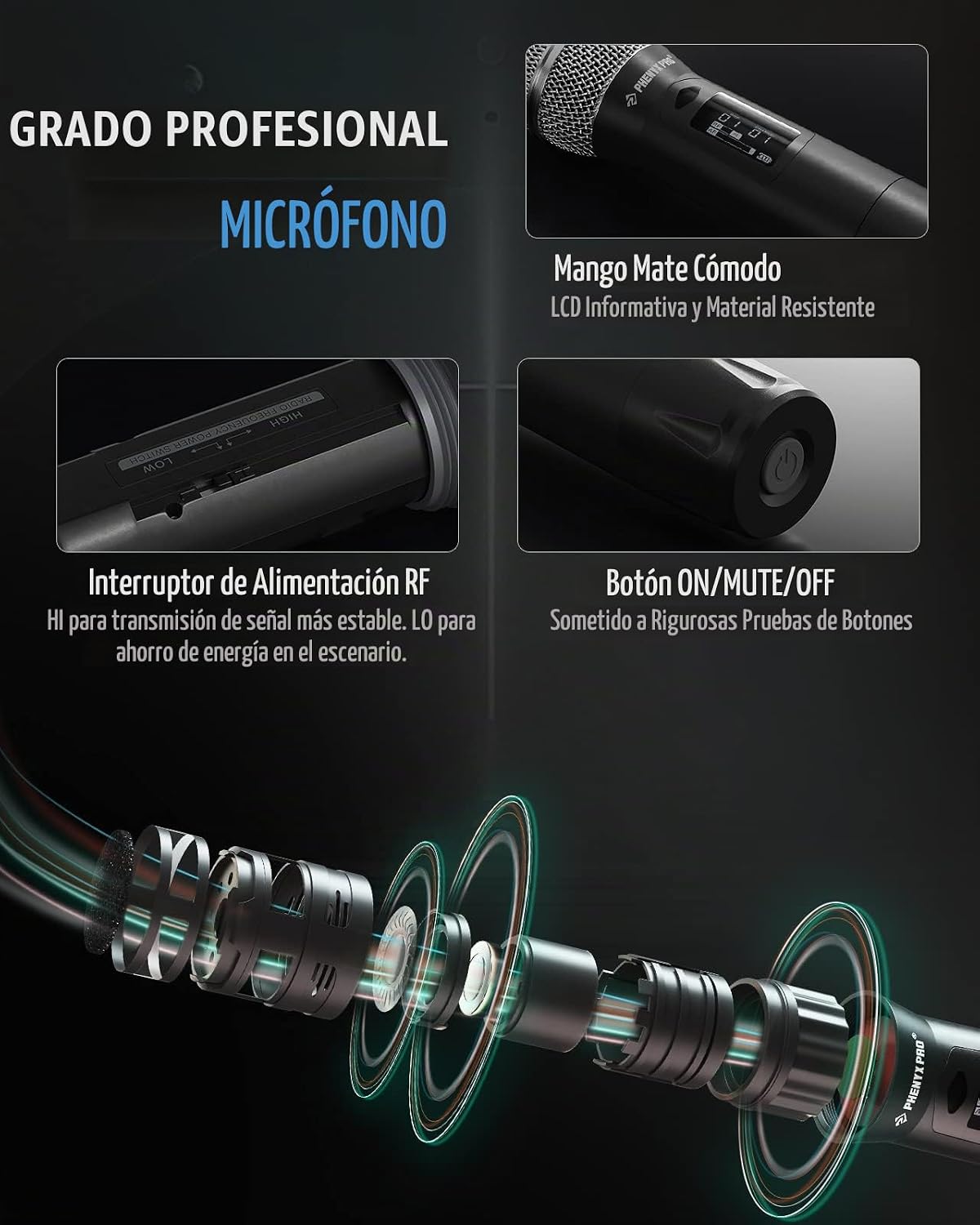 Sistema de micrófono inalámbrico Phenyx Pro True Diversity con 1000...