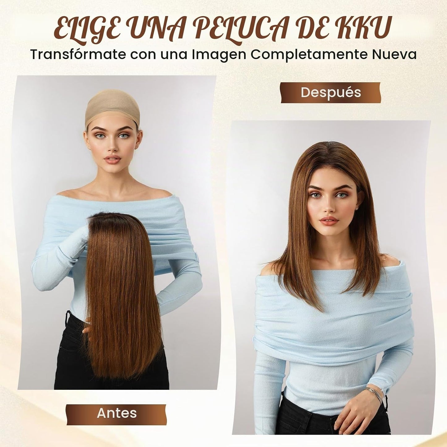 KKU Peluca de Cabello Humano Rubio Castaño Degradado de 16 Pulgadas...
