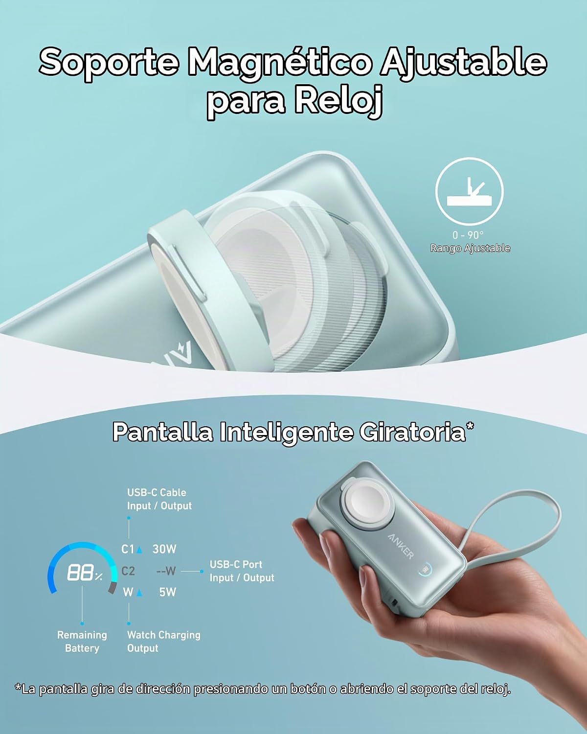 Anker MagGo Power Bank para Apple Watch, batería compacta de 10,000...
