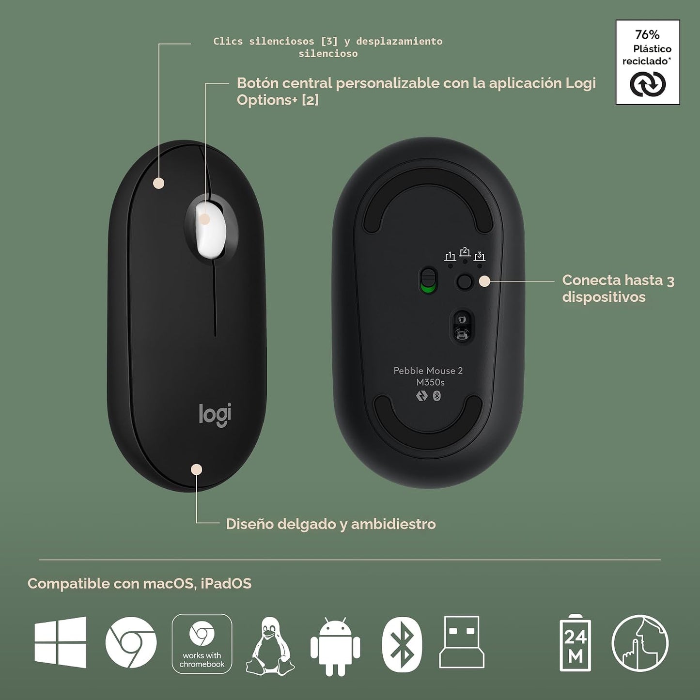 Logitech Pebble 2 Combo de teclado y mouse inalámbricos silenciosos...