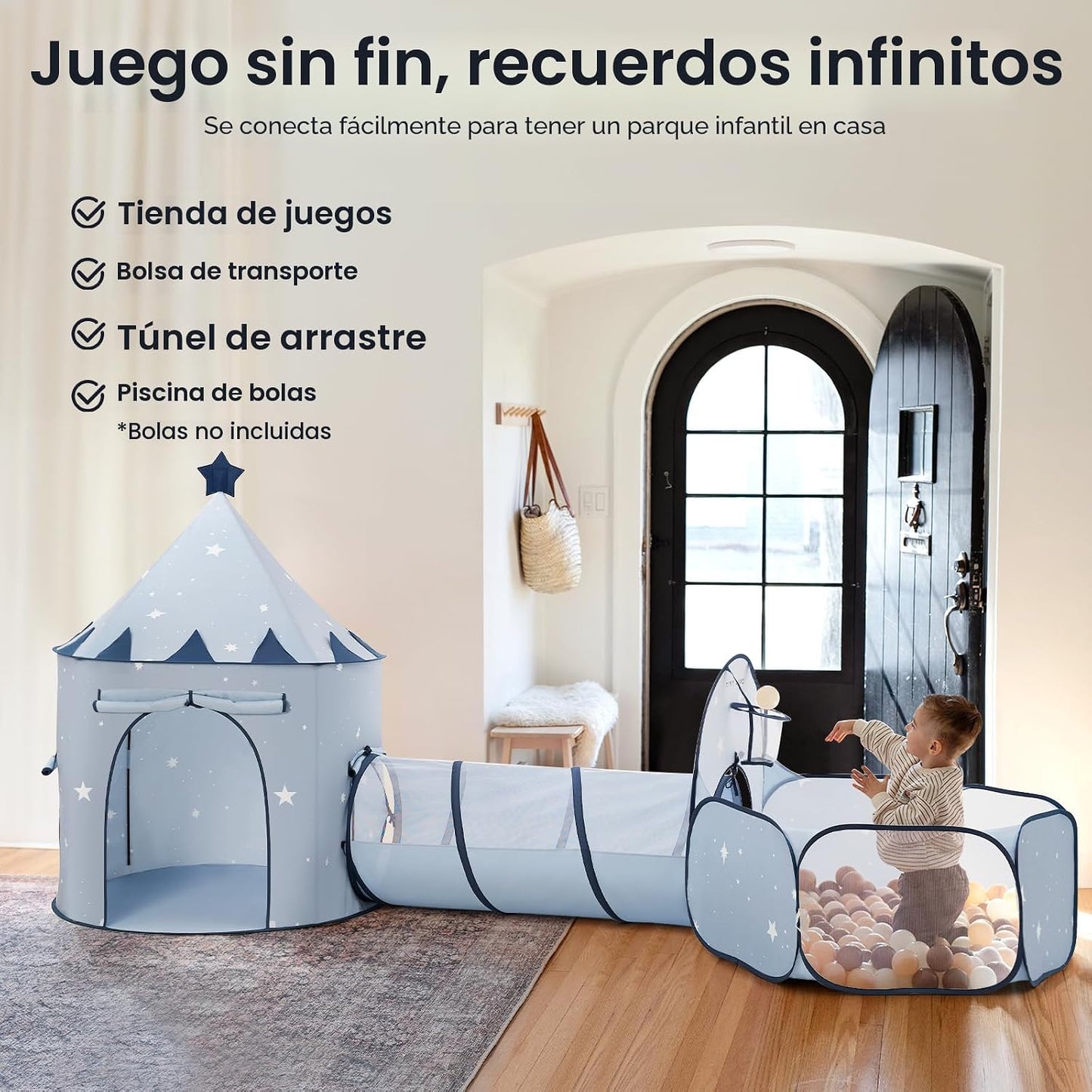 Tiny Land Túnel de bebé 3 en 1 para niños pequeños con piscina de p...