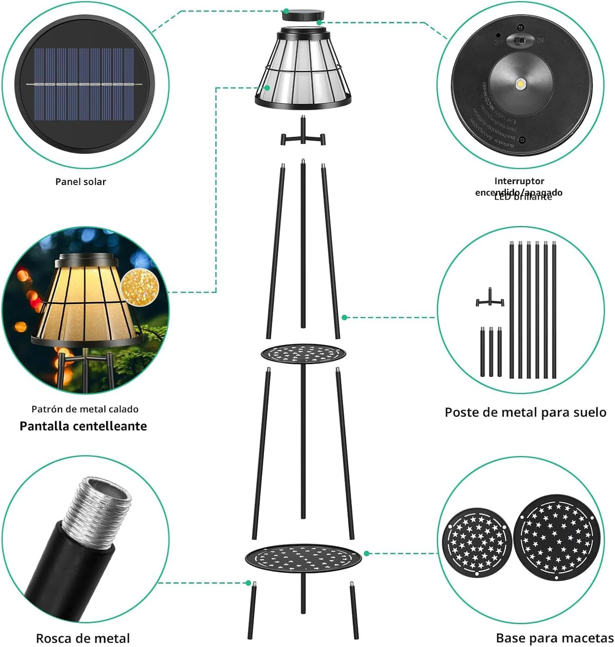 Paquete de 2 lámparas solares de pie para exteriores con soporte pa...