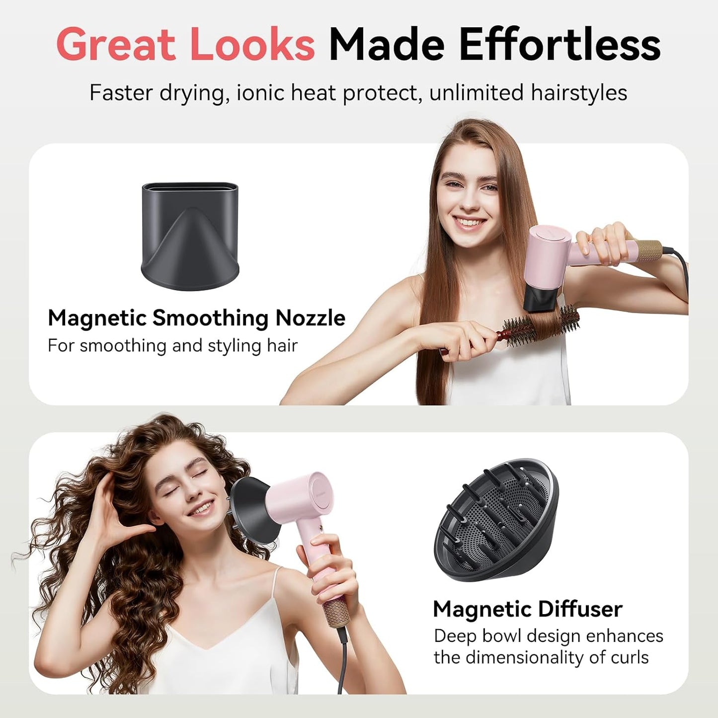 Secador de pelo de alta velocidad con difusor para cabello rizado,...