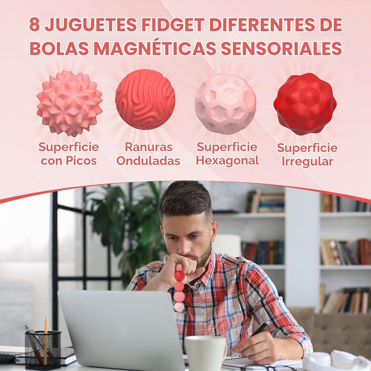 Juguetes de Pelotas Magnéticas de Silicona Fidget, 8 Piezas con Tex...
