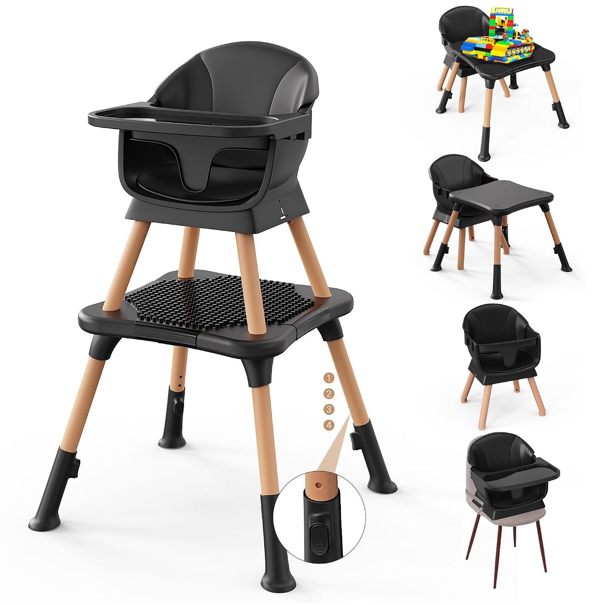 Silla alta 6 en 1 para bebés y niños pequeños, silla alta para bebé...