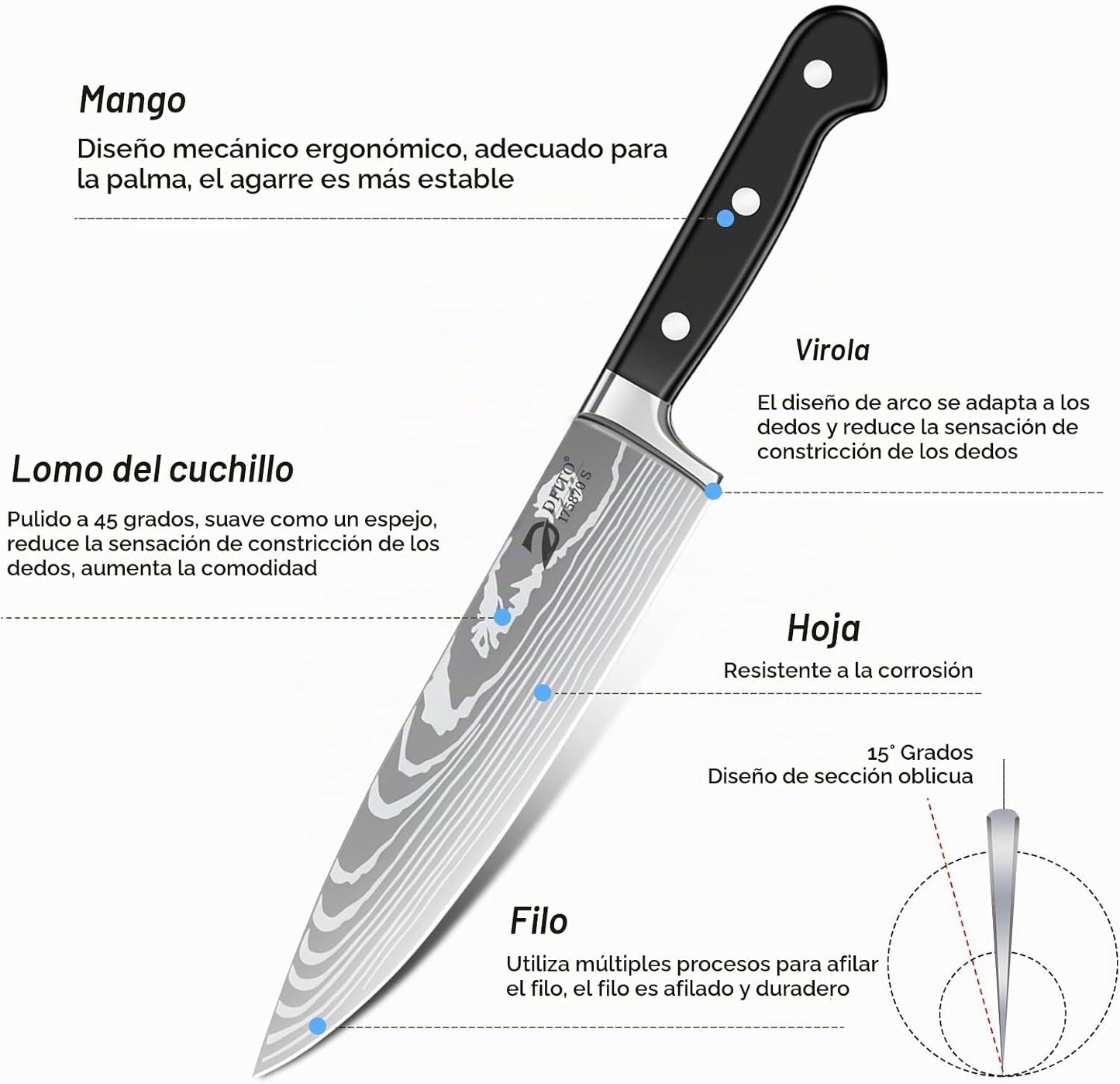 Dfito Juego de cuchillos de chef con bolsa de rollo, juego de 9 cuc...