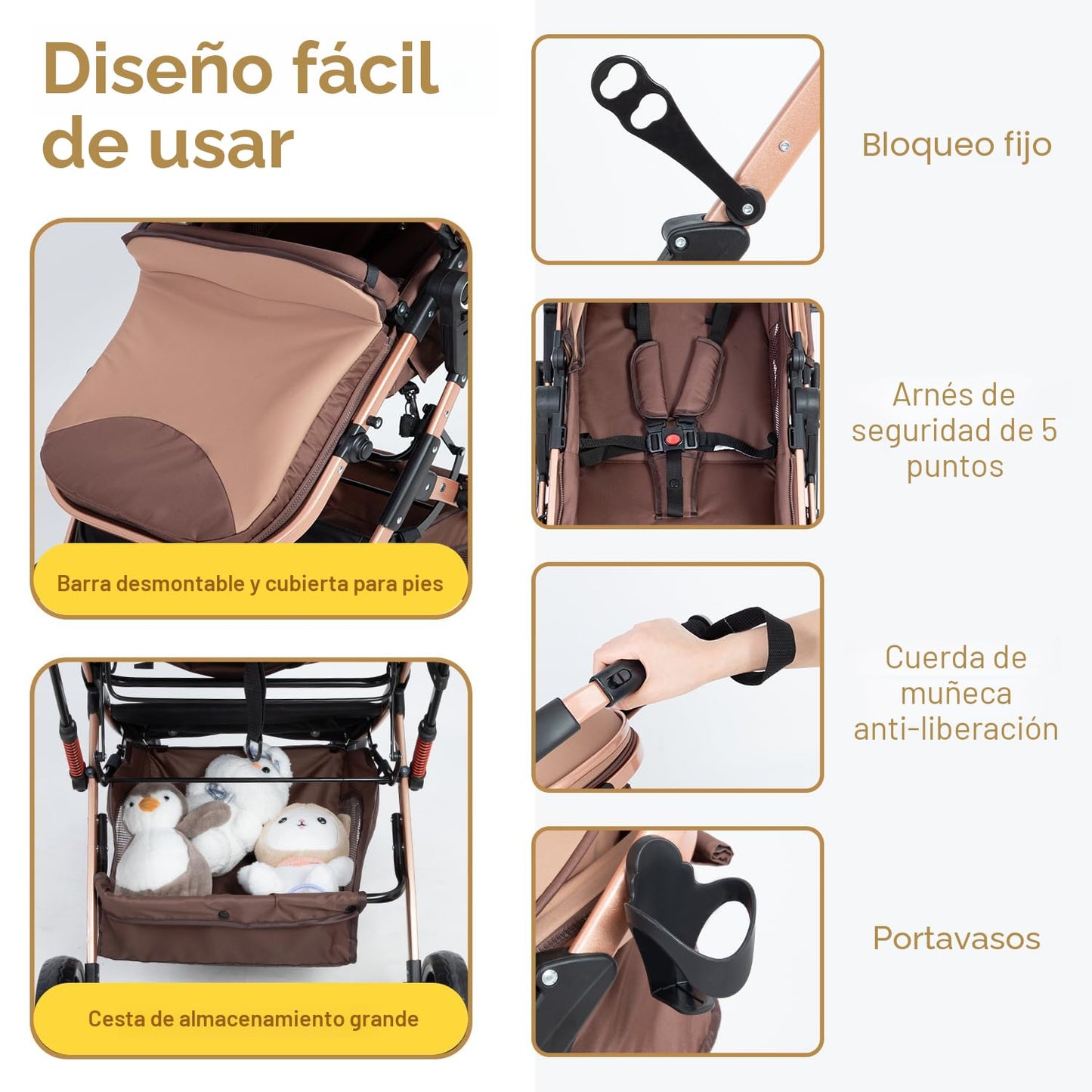 Cochecito de bebé 2 en 1 para recién nacido plegable con toldo ajus...