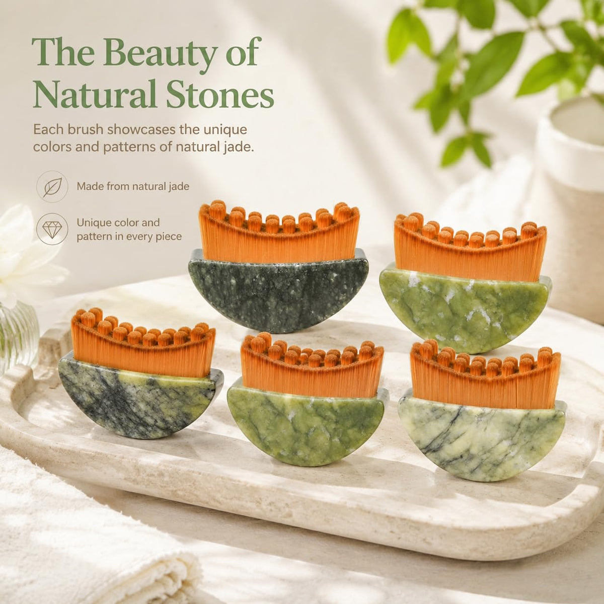 Paquete de 2 cepillos linfáticos de jade, cepillo de masaje facial...