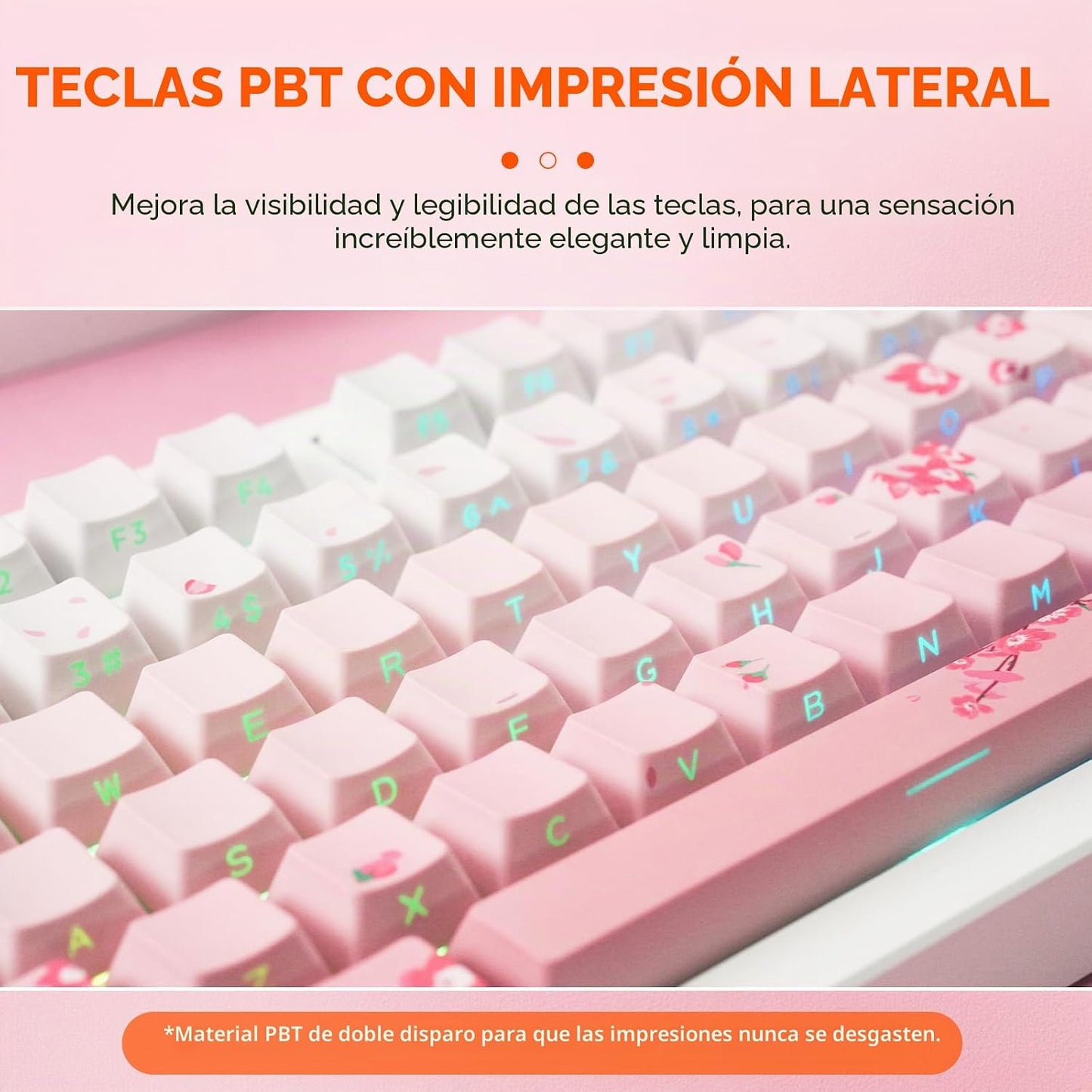 DAREU EK75PRO Teclado Mecánico Inalámbrico Rosa Sakura, 75% Hot Swa...