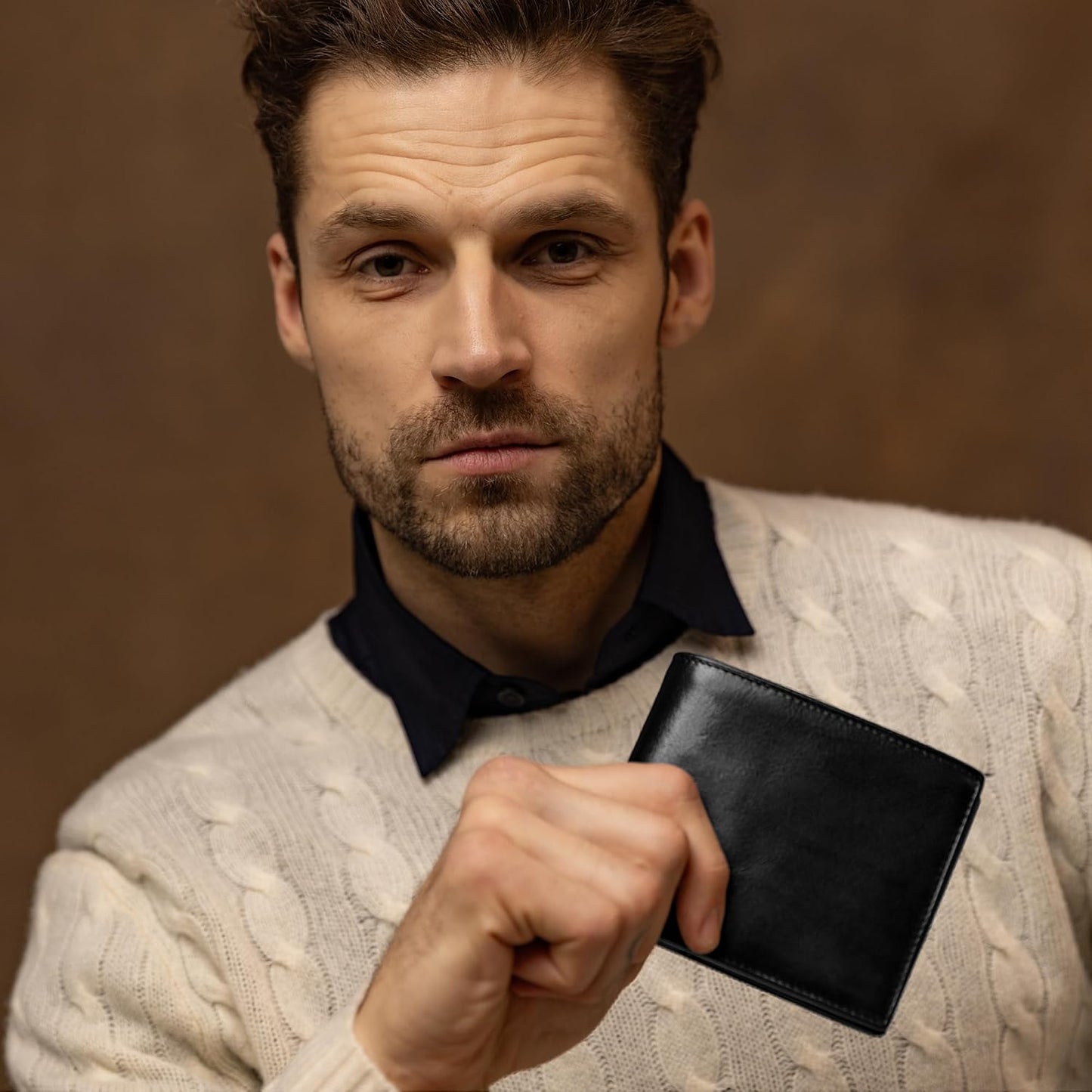 Time Resistance Cartera de cuero para hombre, diseño minimalista co...