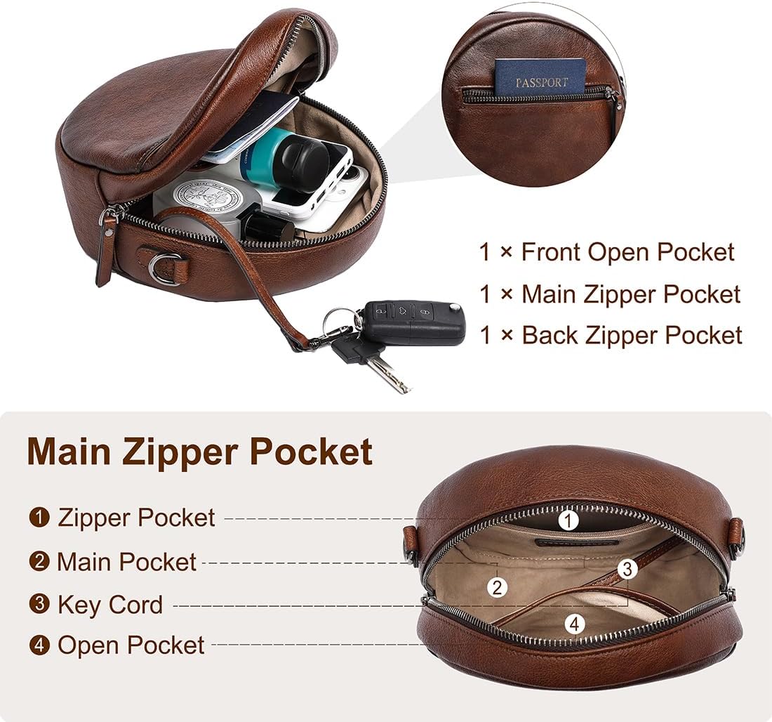 COOLCY Bolsos cruzados de cuero, bolso de hombro circular, bolso re...