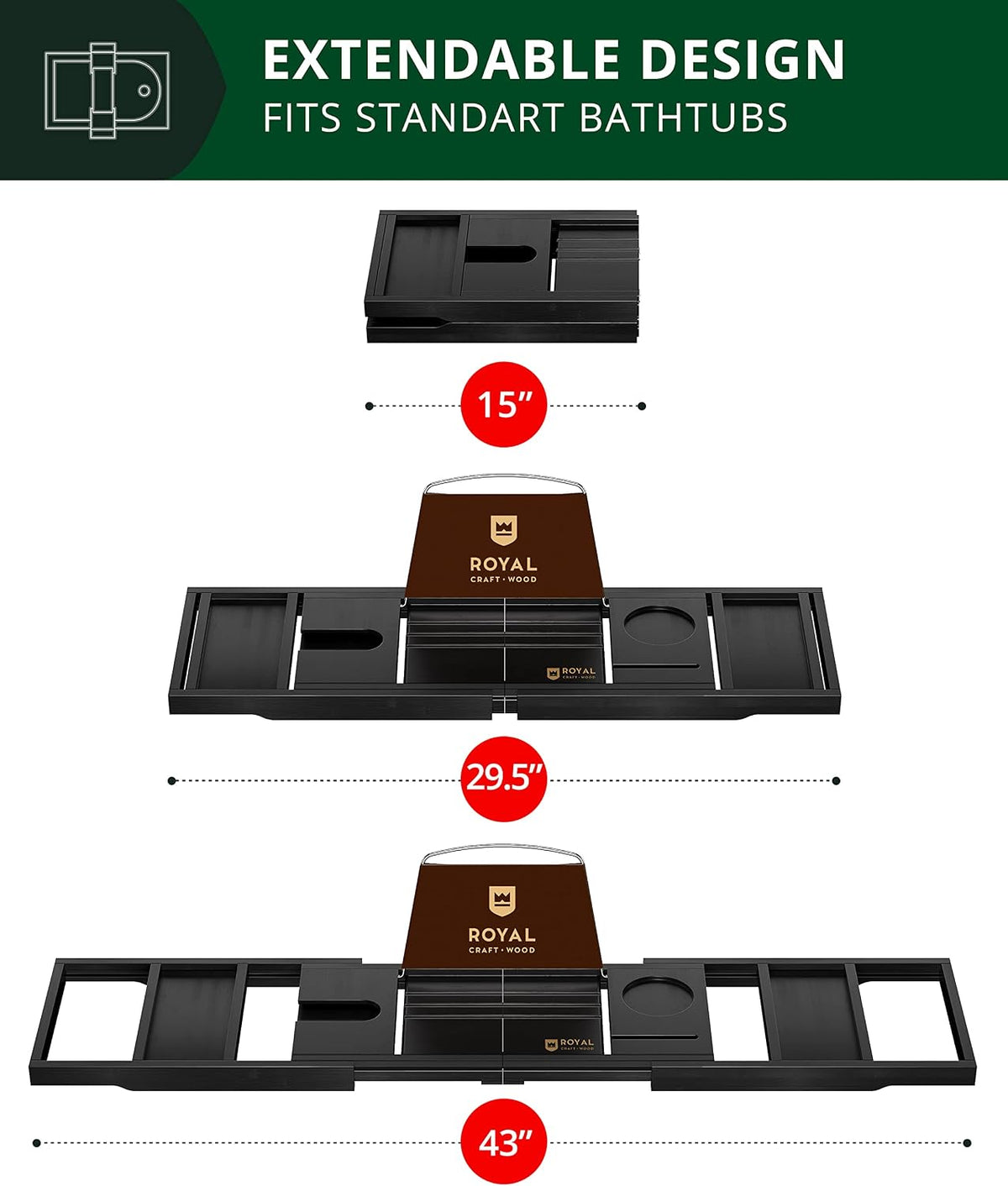 ROYAL CRAFT WOOD Bandeja de bañera plegable de alta calidad, bandej...