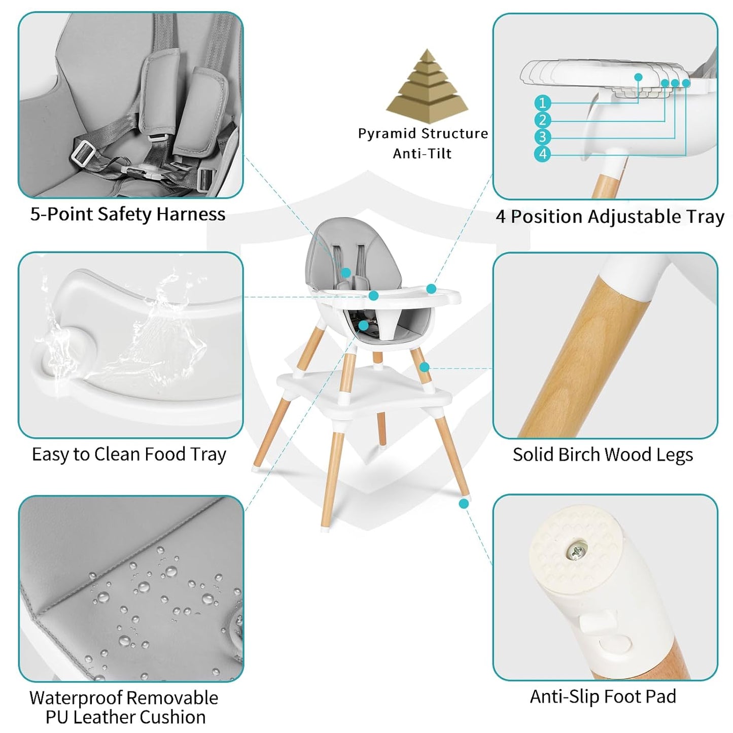 Silla alta 6 en 1 para bebés y niños pequeños, silla alta convertib...