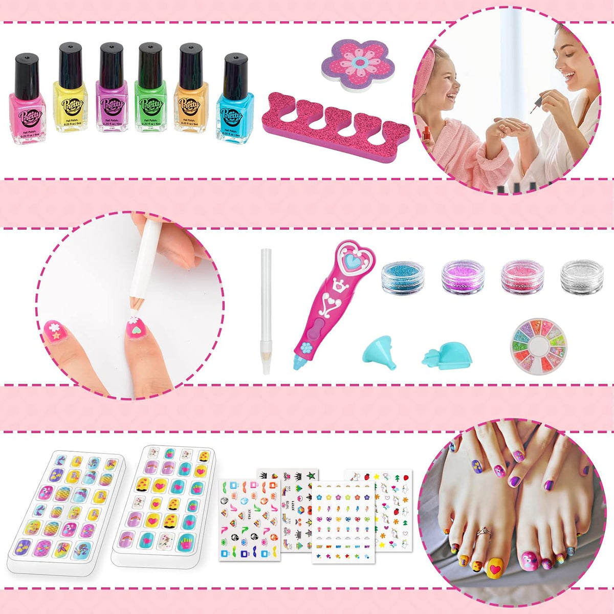BATTOP Juego de Esmalte de Uñas para Niñas, Kits de Arte de Uñas co...