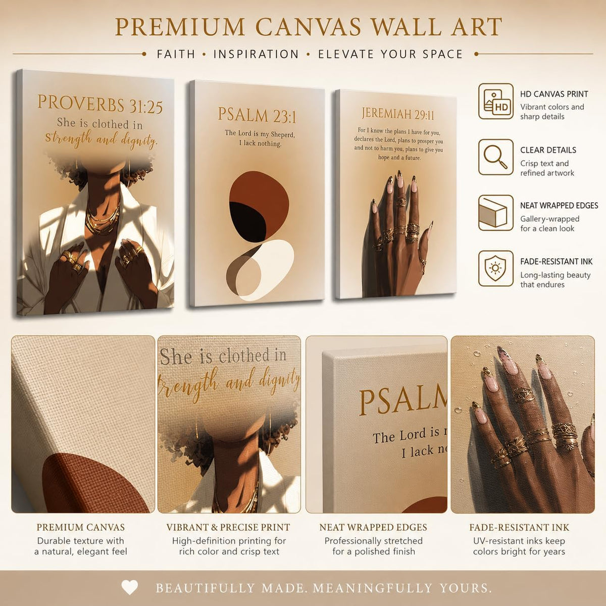 3 piezas de arte de pared en lienzo de niña negra, mujer afroameric...
