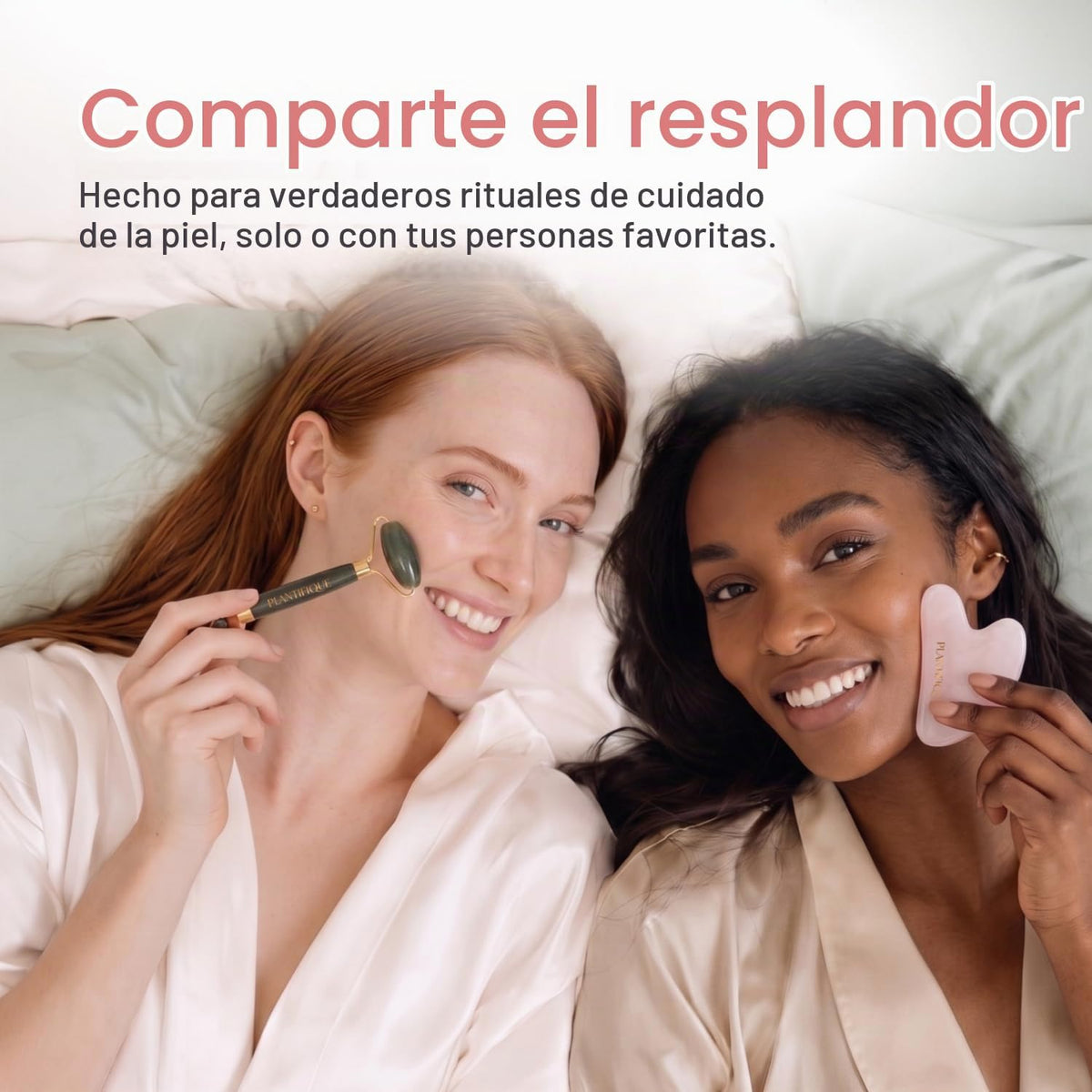 PLANTIFIQUE Herramienta Gua Sha de cuarzo rosa, masajeador facial a...