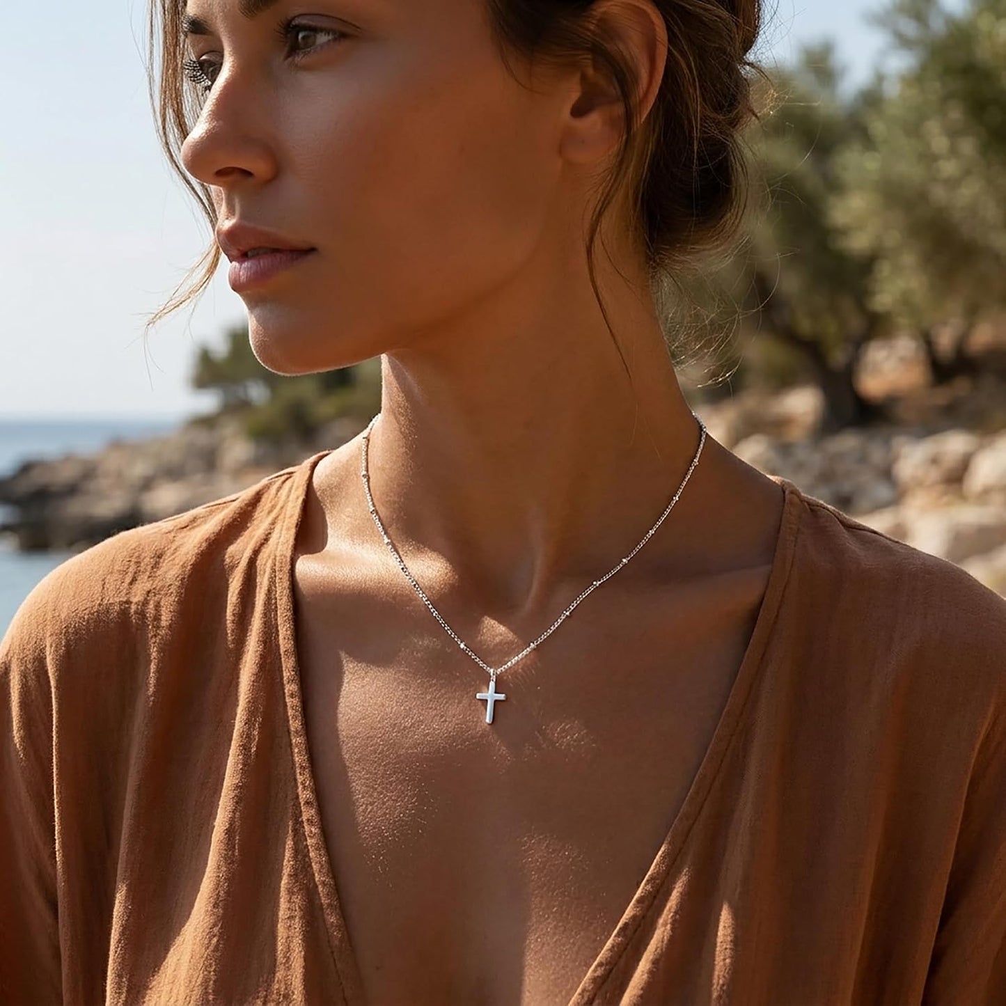 BLThing Collar de cruz de plata de ley 925 y oro de 18 quilates par...