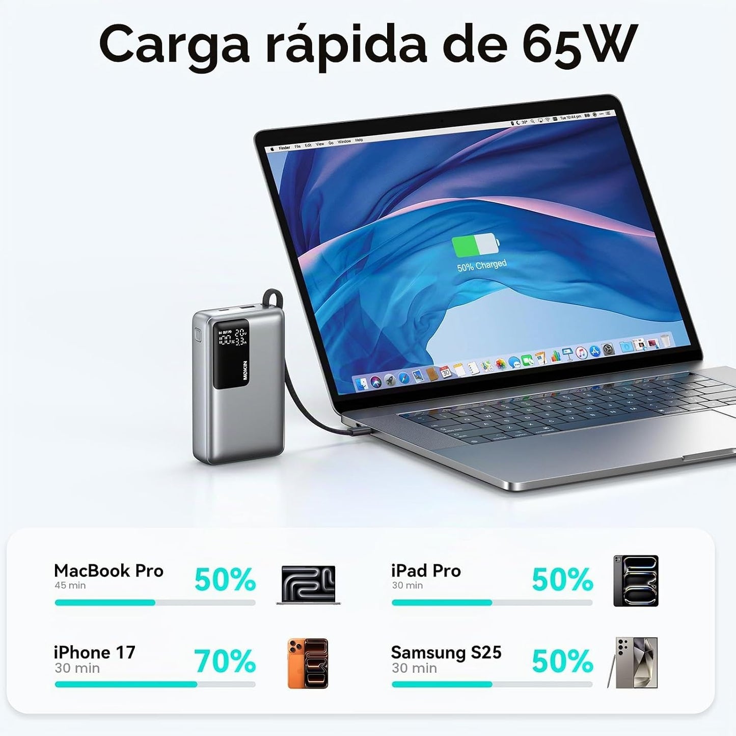MOKiN Cargador portátil de 65 W, banco de energía de carga rápida d...