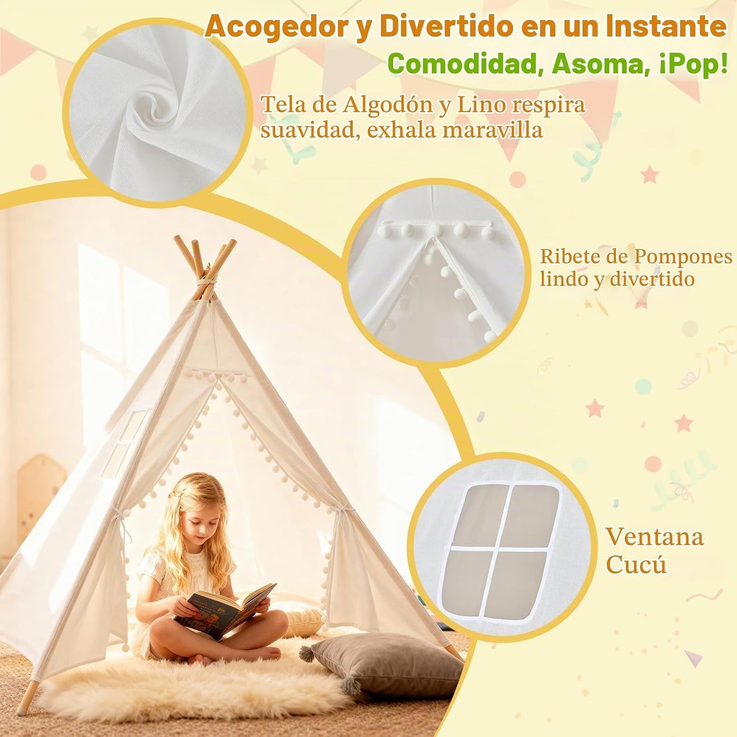 Paquete de 4 carpas tipi para niños para fiestas de pijamas, casa d...