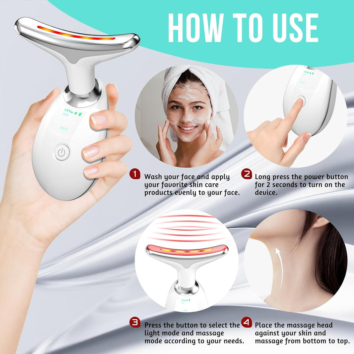 Herramienta de masaje facial 7 en 1, terapia de luz roja para cara...