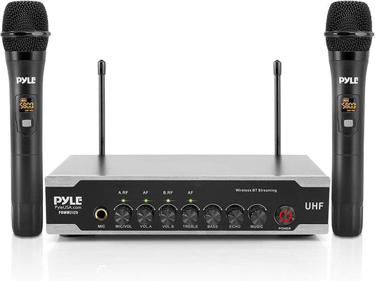 Pyle Sistema de micrófono inalámbrico Uhf portátil, juego de micróf...