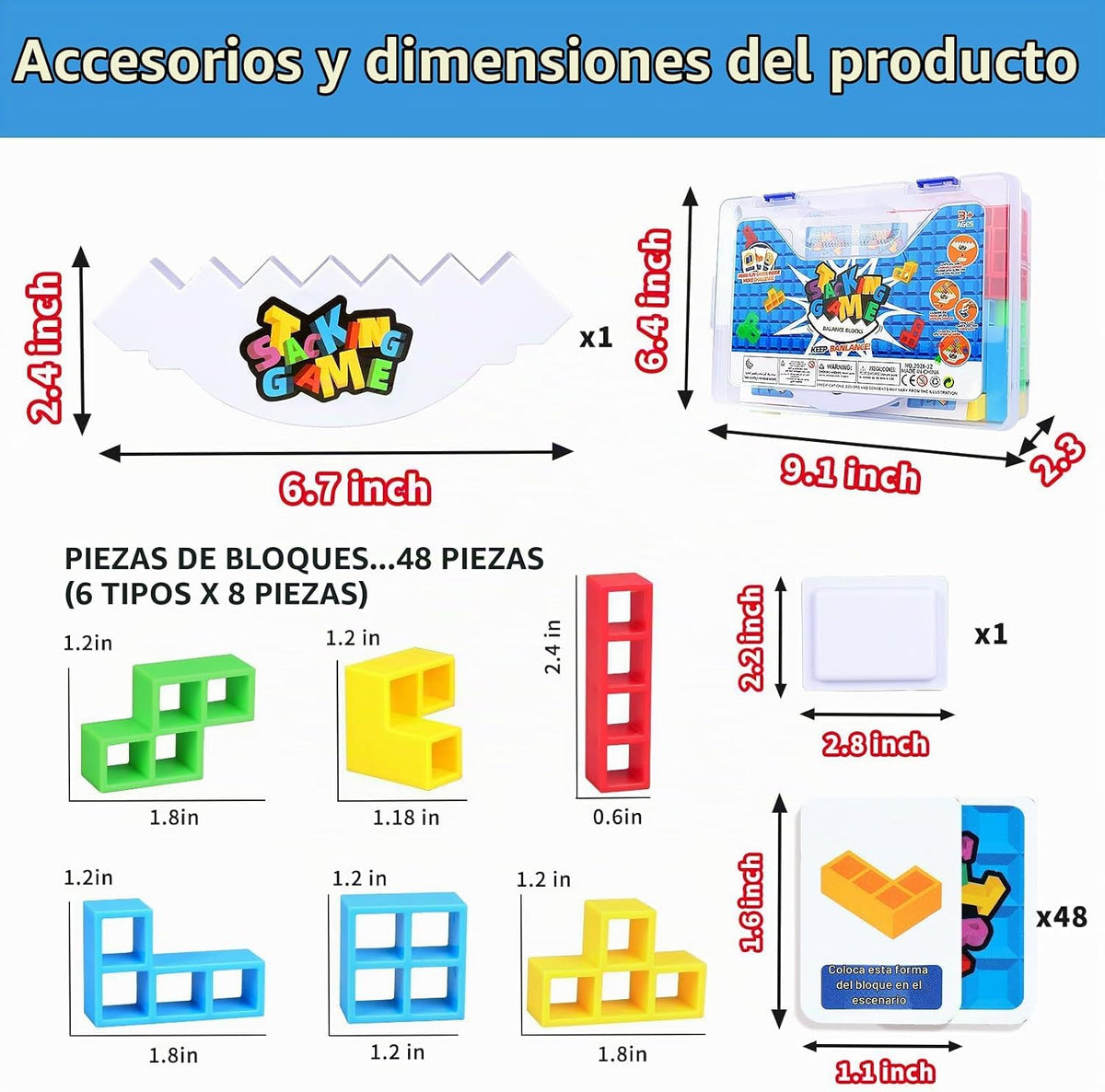 BBnote Juego de apilar de 48 piezas para adultos y niños, juegos de...