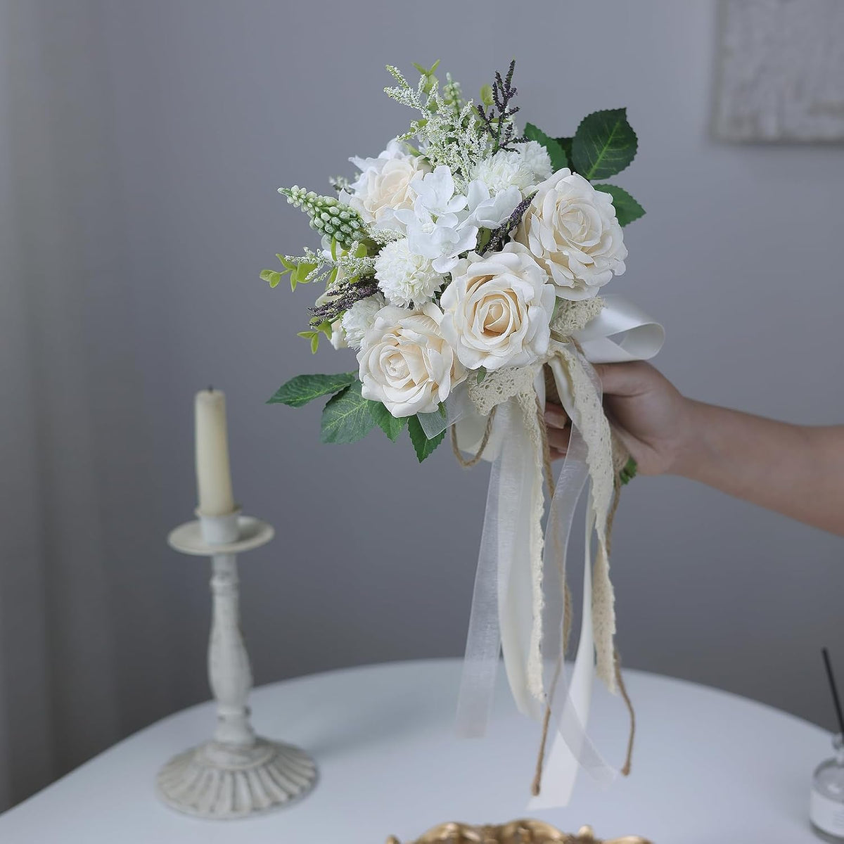 6.5 "Artificial Champagne Rose Flower Ramo grande para la decor...
