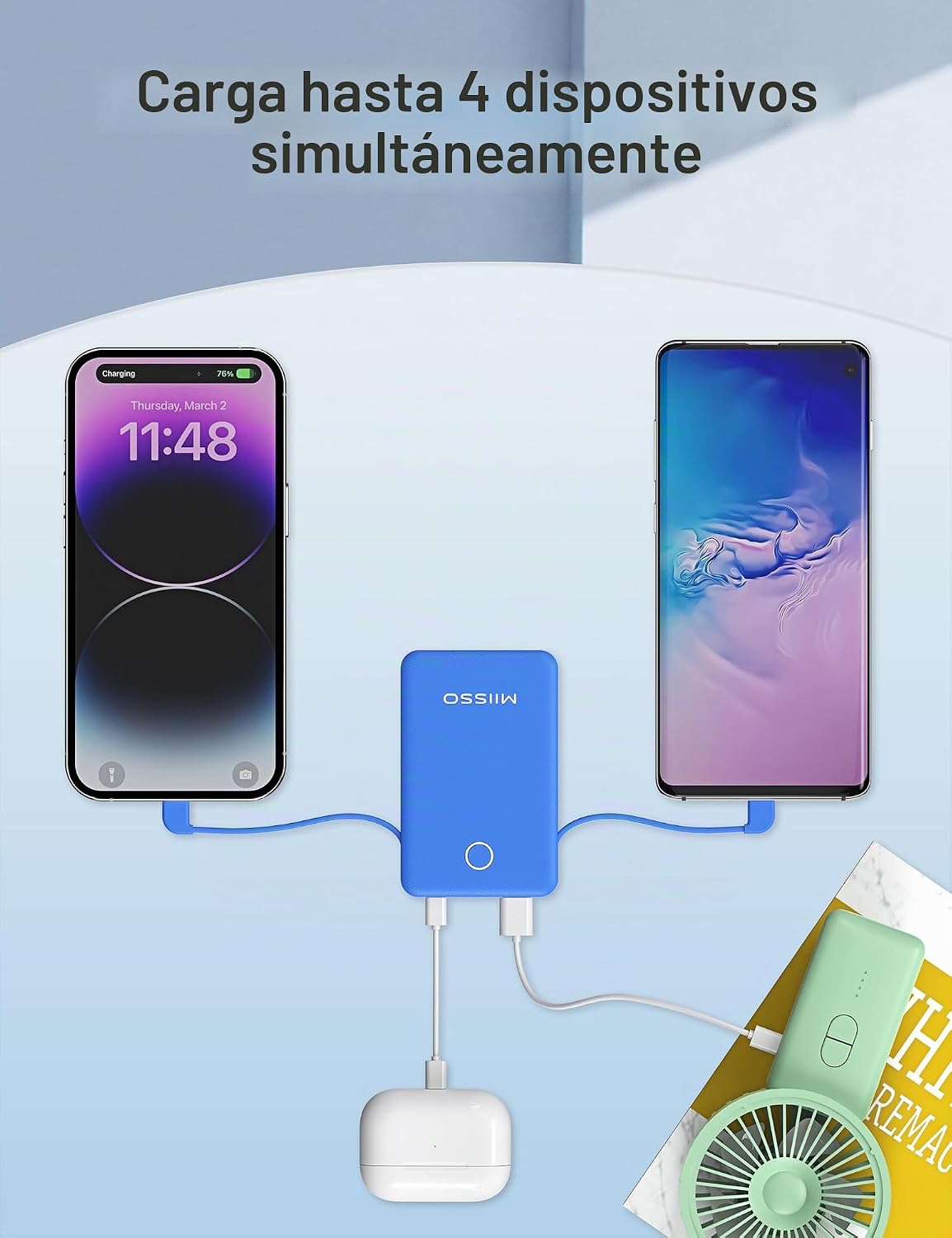 miisso - Batería externa de 6000 mAh ultradelgada con cables incorp...