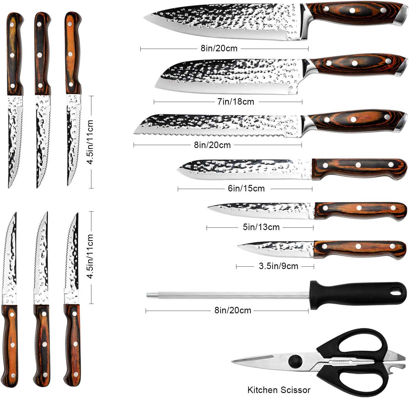 Juego de cuchillos de cocina, juego de cuchillos de 15 piezas con b...