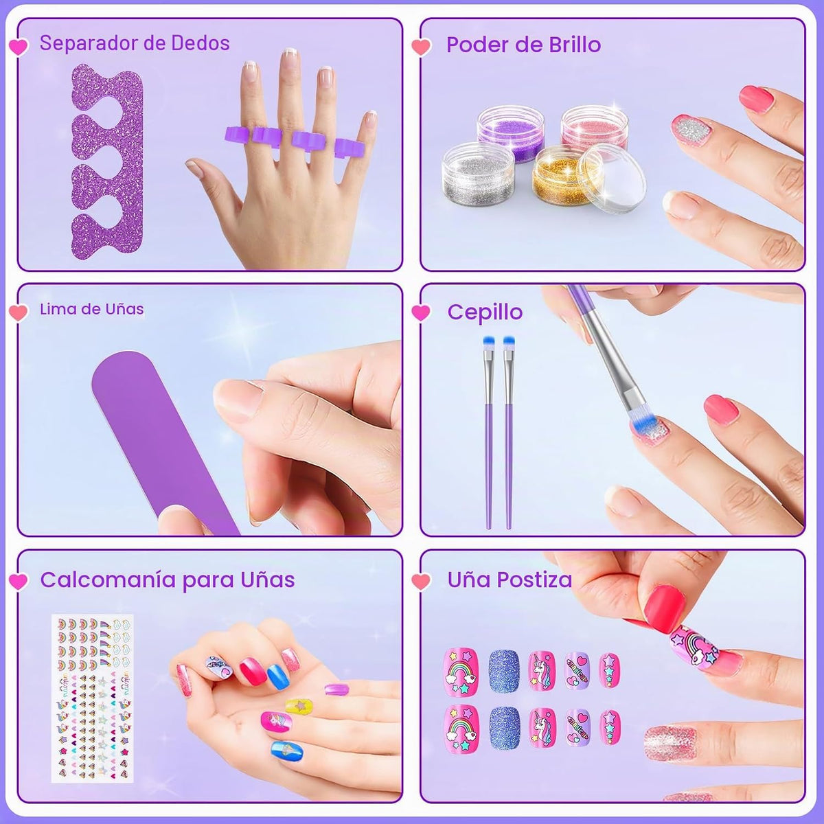 Set de Esmalte de Uñas para Niñas, Kit Todo en Uno de Arte de Uñas...