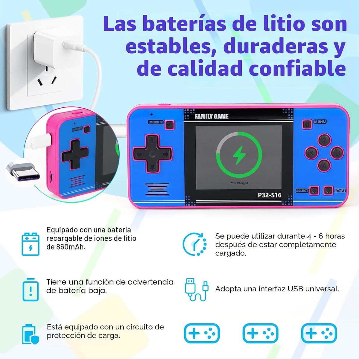 Juego portátil para niños, 220 videojuegos de 32 bits integrados, p...