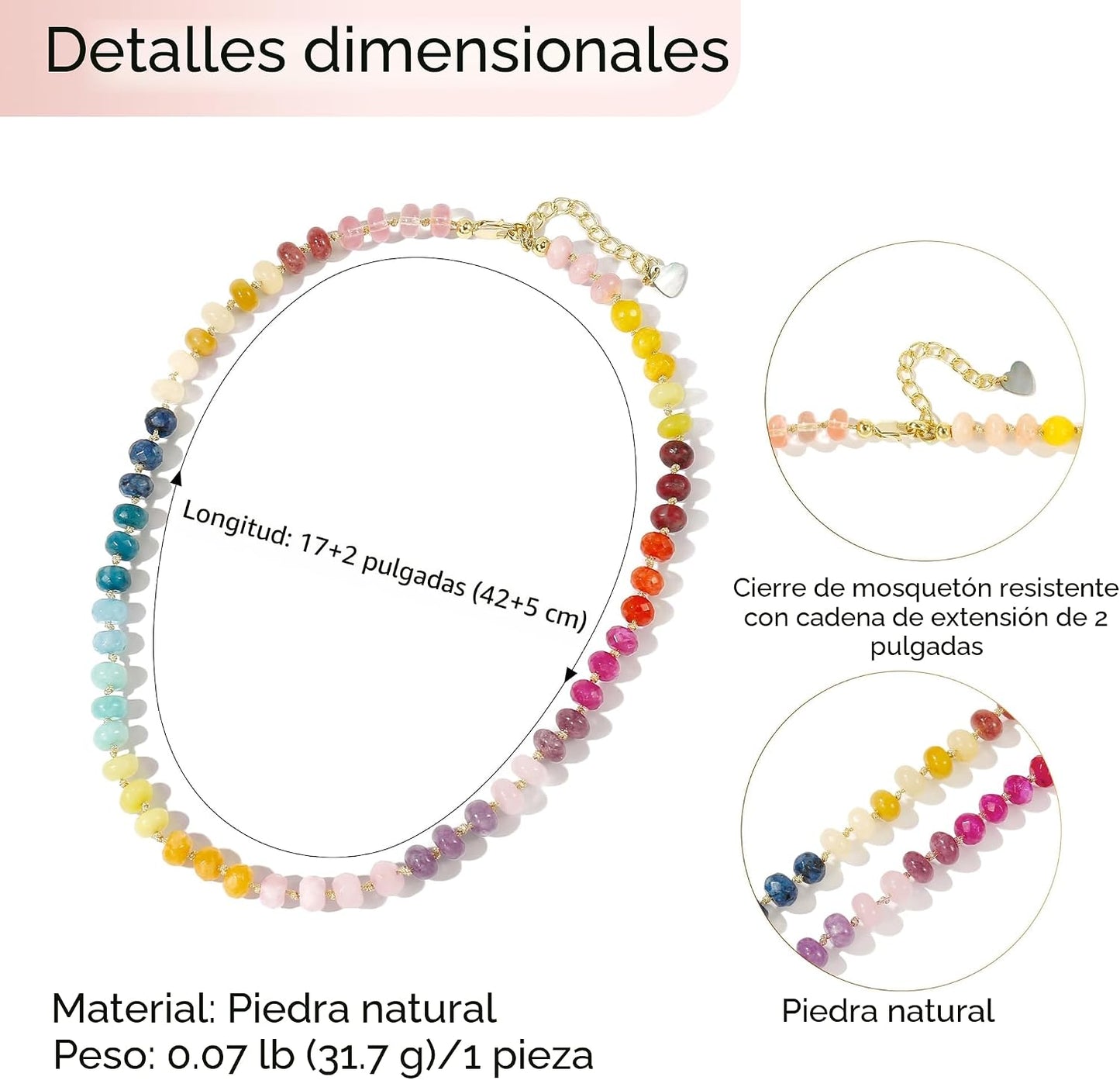 Collar de cuentas de piedras preciosas para mujer, collar de perlas...