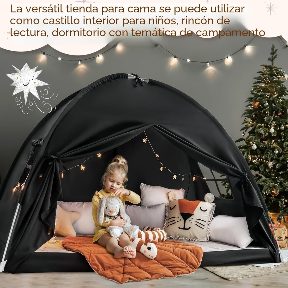 Toldo de cama de tamaño individual para niños, tienda de campaña de...