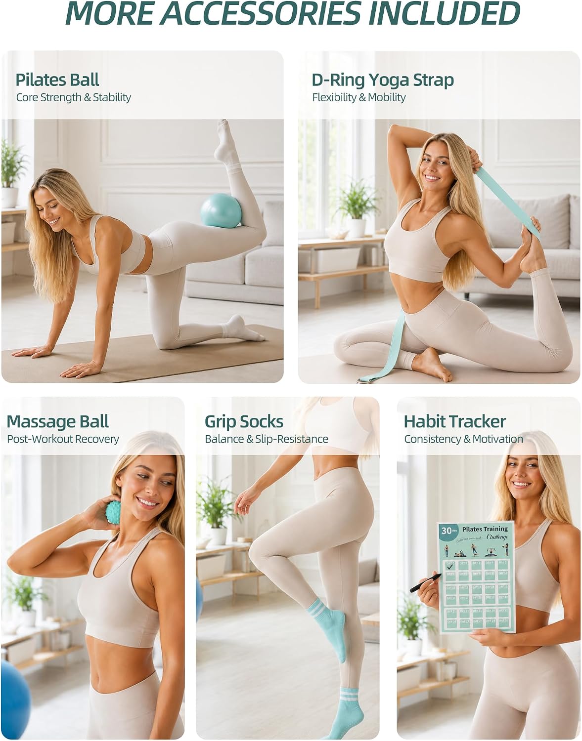 Kit de Pilates en casa para mujer, juego de 20 piezas con aro, pelo...