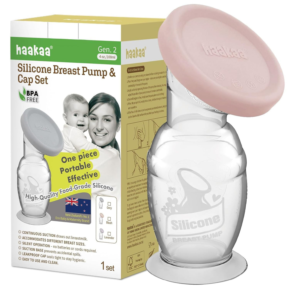 Haakaa Extractor de leche manual de silicona con base 4oz\/3.4 fl o...
