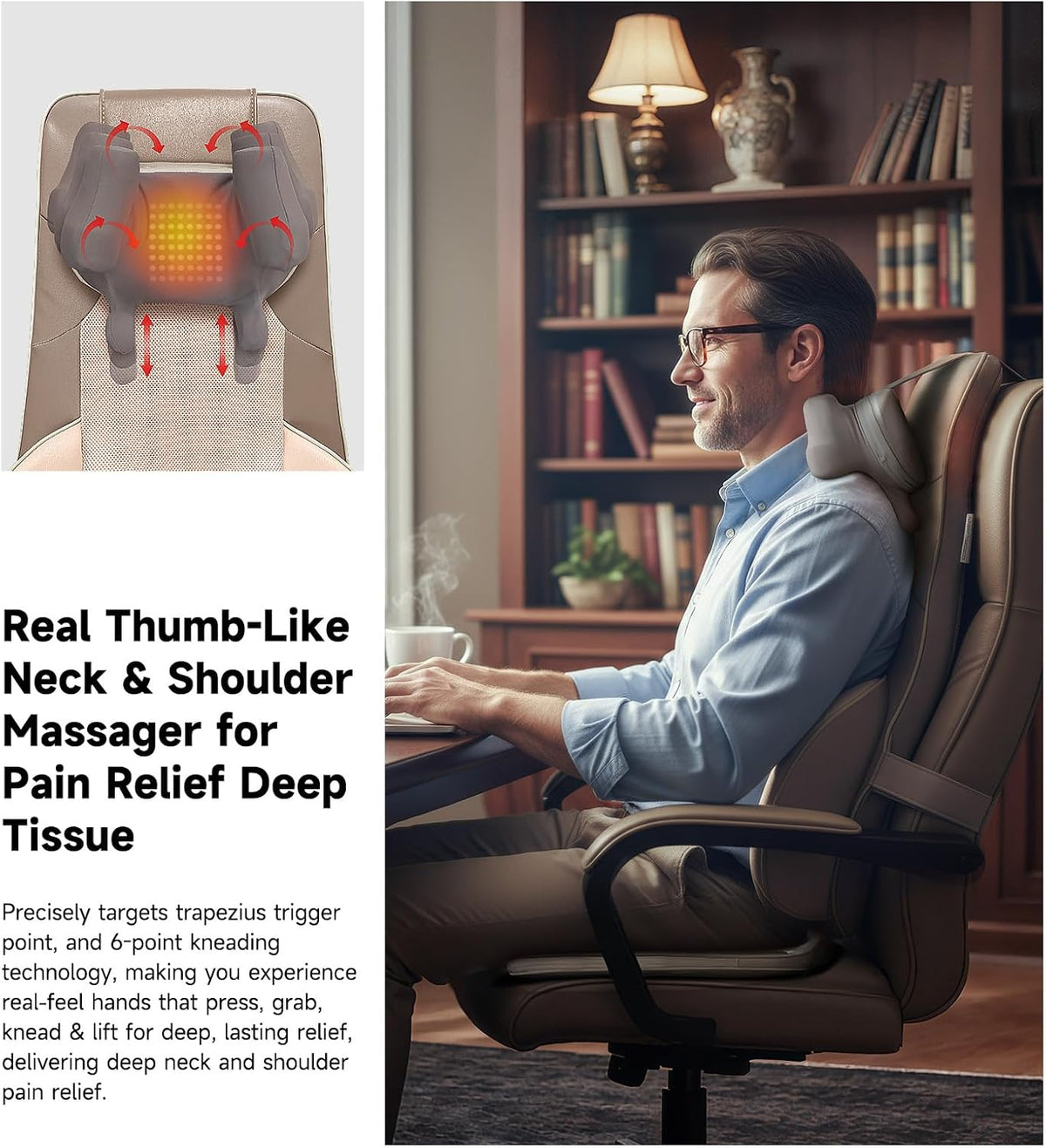 Flekzo Masajeador de espalda para silla con calor, shiatsu cuello y...