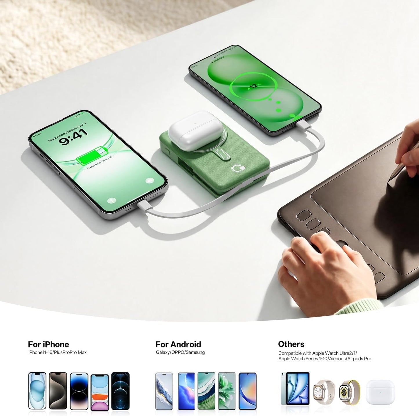 Q Cargador portátil inalámbrico magnético de 10,000 mAh, batería ex...