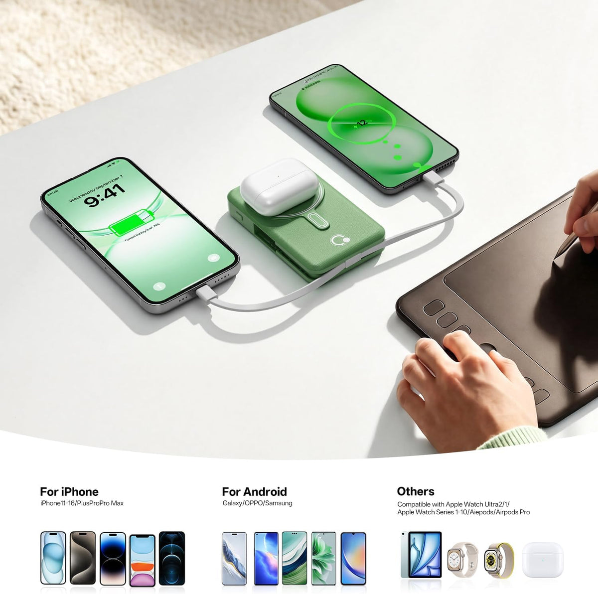 Q Cargador portátil inalámbrico magnético de 10,000 mAh, batería ex...