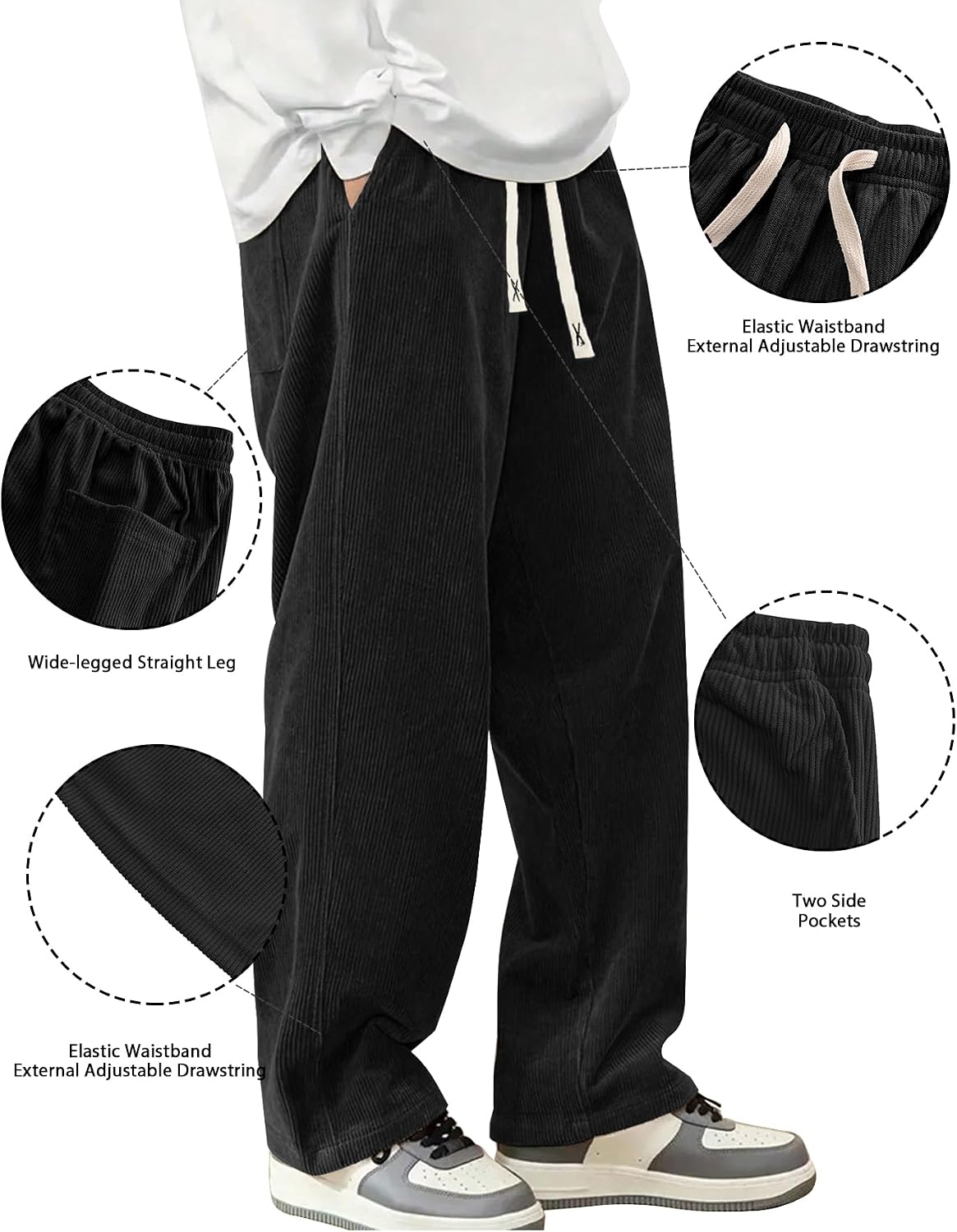 Hidkat Pantalones de corduroy casual para hombre, pantalones de pie...