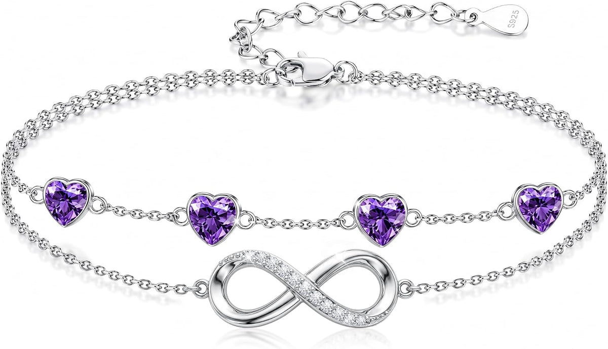 Distance Pulsera de plata 925 con corazón infinito y piedra natal p...
