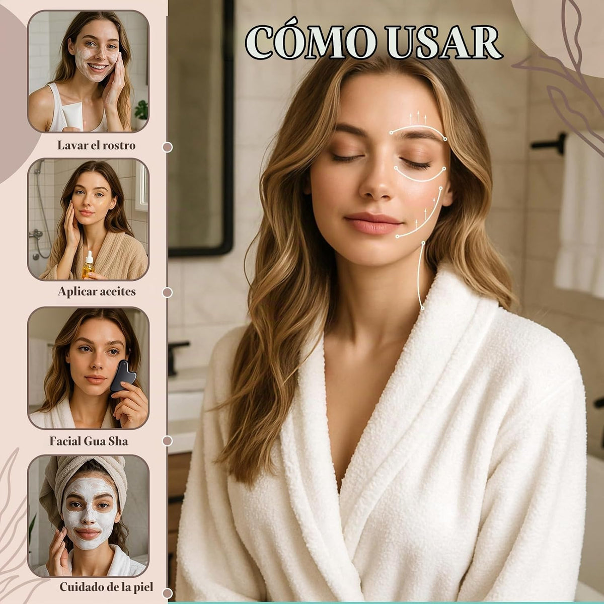 Nuanchu Herramienta facial Gua Sha de acero inoxidable 304, negro,...