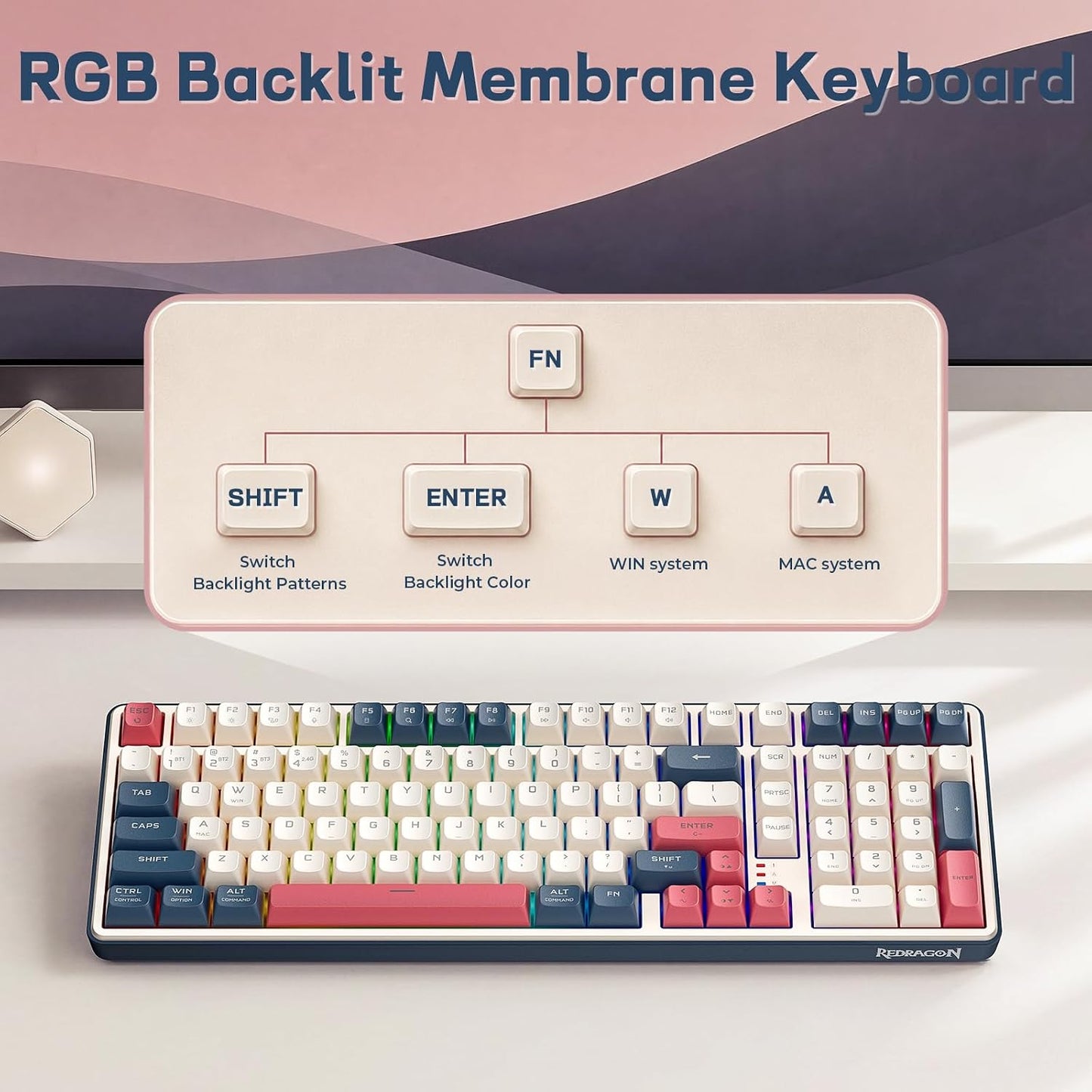 Redragon S174 - Teclado y mouse inalámbrico para juegos con tres mo...