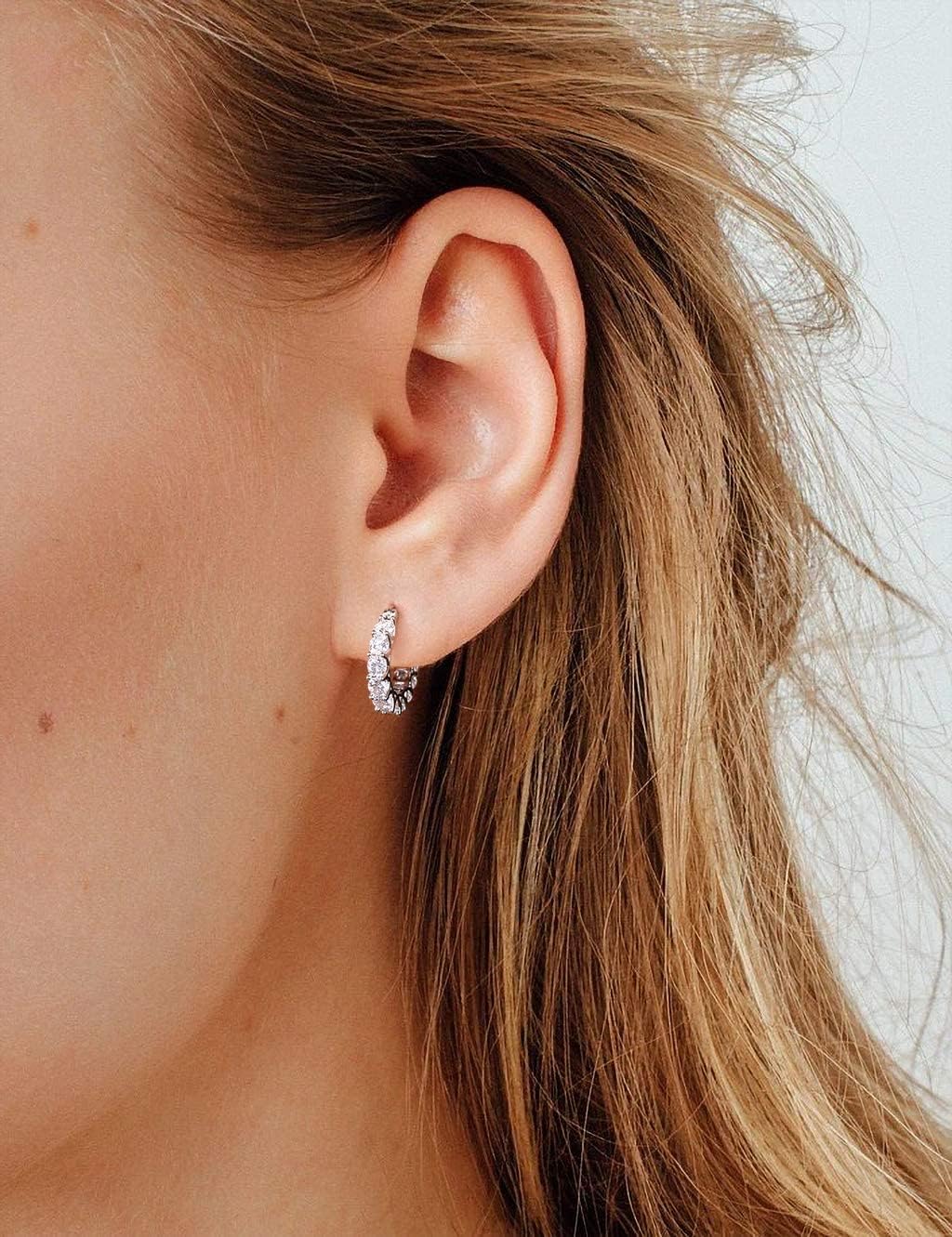 Aretes de aro de plata esterlina con circonita cúbica y aretes de o...